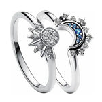 Load image into Gallery viewer, 2pc/set Celestial Elegance: Blue Crystal Moon-Sun Silver Ring