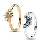 Load image into Gallery viewer, 2pc/set Celestial Elegance: Blue Crystal Moon-Sun Silver Ring