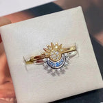 Load image into Gallery viewer, 2pc/set Celestial Elegance: Blue Crystal Moon-Sun Silver Ring