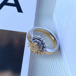 Load image into Gallery viewer, 2pc/set Celestial Elegance: Blue Crystal Moon-Sun Silver Ring