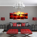 Load image into Gallery viewer, HD PRINTED SURFING ON RED WAVES AT SUNSET 5 PIECE CANVAS - Surf Sun Sea