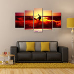Load image into Gallery viewer, HD PRINTED SURFING ON RED WAVES AT SUNSET 5 PIECE CANVAS - Surf Sun Sea