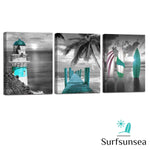 Load image into Gallery viewer, 3 Panels Ocean Lighthouse Palm Tree Surfboard Wall Art