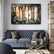 Hawaii Surfboard fence in a garden Canvas Print