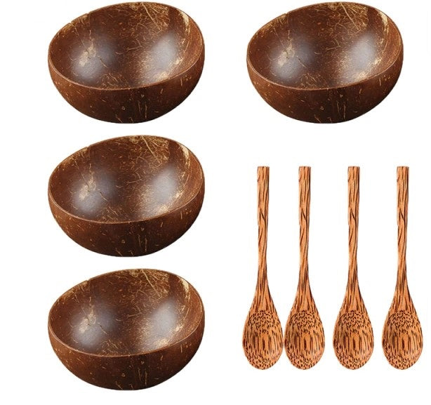 Natural healthy log coconut shell bowl set