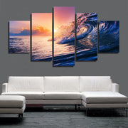 HD PRINTED OCEAN WAVE BLUE SEA SKY 5 PIECE CANVAS - Surf Sun Sea