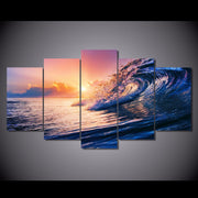 HD PRINTED OCEAN WAVE BLUE SEA SKY 5 PIECE CANVAS - Surf Sun Sea