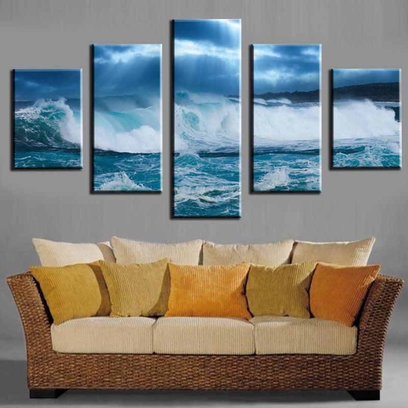 HD PRINTED SEA WAVE 5 PIECE CANVAS - Surf Sun Sea