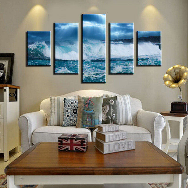 HD PRINTED SEA WAVE 5 PIECE CANVAS - Surf Sun Sea