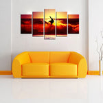 Load image into Gallery viewer, HD PRINTED  SURFING ON RED WAVES AT SUNSET 5 PIECE CANVAS - Surf Sun Sea
