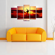 HD PRINTED  SURFING ON RED WAVES AT SUNSET 5 PIECE CANVAS - Surf Sun Sea