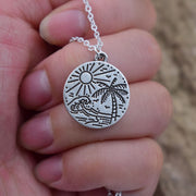 Palm Tree Wave Sun Necklace