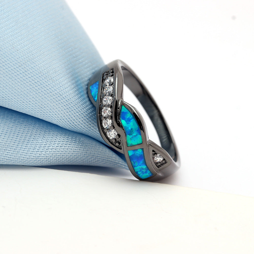 Black Wave Cocktail Ring for Women - Surf Sun Sea