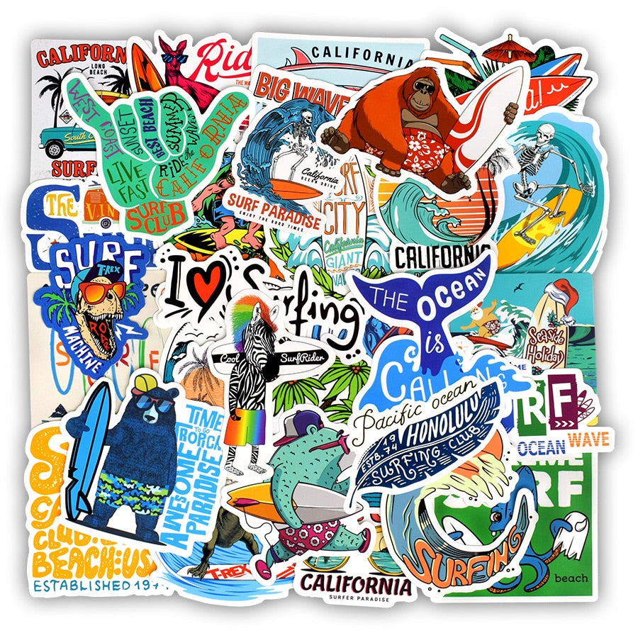 50-200 PCS Surfing Stickers Pack