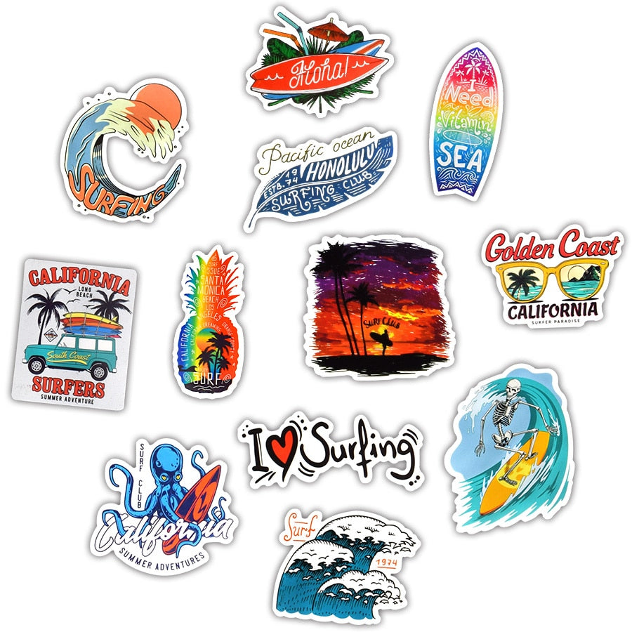 50-200 PCS Surfing Stickers Pack