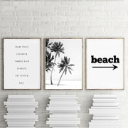 Black and White Beach Canvas Painting - Surf Sun Sea