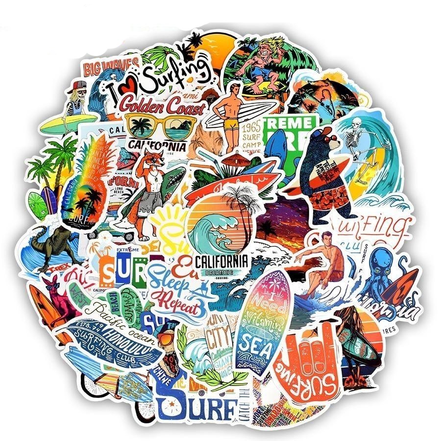 50-200 PCS Surfing Stickers Pack